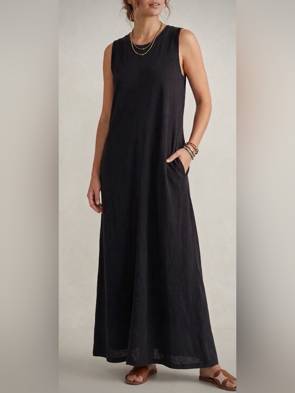Rachel Zoe Black Cotton Knit Sleeveless Maxi Dress w/ Pockets Size S - NWT